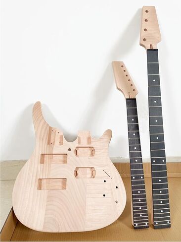 Electric Guitarr and Bass Double Neck Kit 6 String and 4 String Guitarr Kits Right Handed with Mahogany Body Mahogany Neck Rosewood Fingerboard Chrome Hardware DIY Build Your Own Bass and Guitarr. in Kuwait