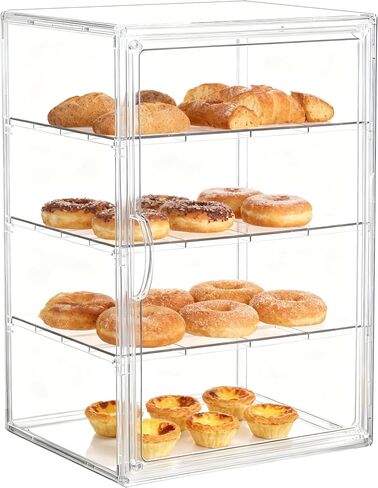 علبة عرض معجنات أكريليك قابلة للتعديل من 4 طبقات مع أبواب مغناطيسية، صندوق خبز مخبز على سطح المنضدة لكعك الدونات والبسكويت، درجة طعام شفافة، 15.75 × 11.81 × 9.84 بوصة، عبوة واحدة in Kuwait