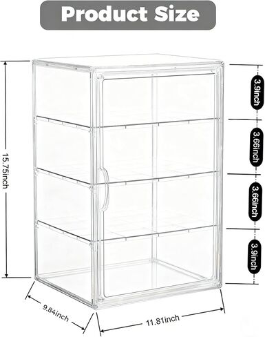 علبة عرض معجنات أكريليك قابلة للتعديل من 4 طبقات مع أبواب مغناطيسية، صندوق خبز مخبز على سطح المنضدة لكعك الدونات والبسكويت، درجة طعام شفافة، 15.75 × 11.81 × 9.84 بوصة، عبوة واحدة in Kuwait