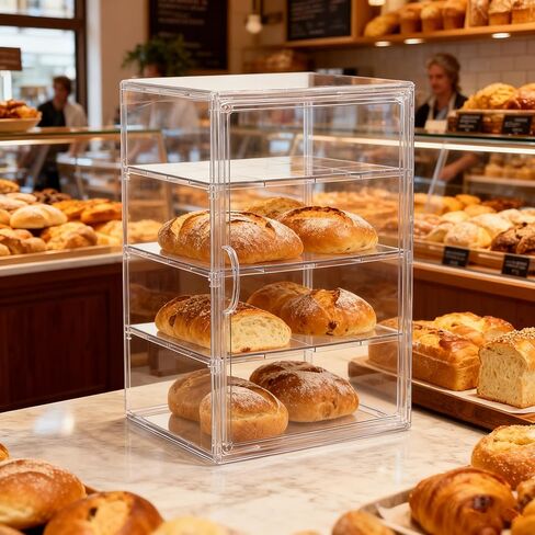 علبة عرض معجنات أكريليك قابلة للتعديل من 4 طبقات مع أبواب مغناطيسية، صندوق خبز مخبز على سطح المنضدة لكعك الدونات والبسكويت، درجة طعام شفافة، 15.75 × 11.81 × 9.84 بوصة، عبوة واحدة in Kuwait
