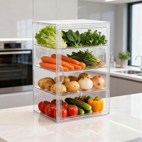 علبة عرض معجنات أكريليك قابلة للتعديل من 4 طبقات مع أبواب مغناطيسية، صندوق خبز مخبز على سطح المنضدة لكعك الدونات والبسكويت، درجة طعام شفافة، 15.75 × 11.81 × 9.84 بوصة، عبوة واحدة in Kuwait