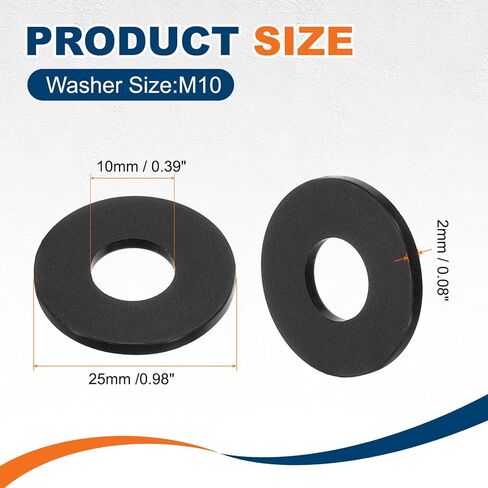 PATIKIL M10 Nylon Flat Washer, 24 Pcs 10mm ID 25mm OD 2mm Thick Plastic Sealing Gasket Spacer for Fasten Screws Flanges Faucet Pipe Valves, Black in Saudi Arabia