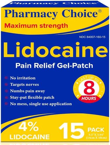 4% Lidocaine Maximum Strength Pain Relief Gel Patches,Numbing Gel Patch for Back, Shoulder, Muscle, Joints, Knee Pain Relief,15 Counts in Kuwait