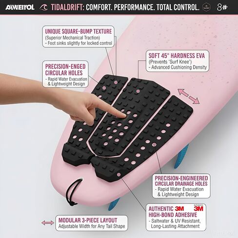 وسادة جر لوح ركوب الأمواج، وسادة ذيل EVA فائقة النعومة، قبضة سطح غير قابلة للانزلاق مكونة من 3 قطع مع لاصق قوي، تمنع احتكاك الركبة وتهيج الجلد لألواح ركوب الأمواج، وألواح التزلج وألواح الأسماك in Kuwait