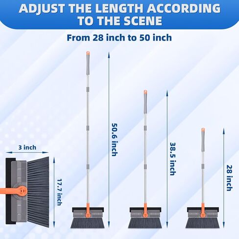 Floor Scrubber for Rotational Head, 50 inch Lightweight Floor Scrub Brush with Long Handle and Squeegee for Cleaning Tile Wall Deck Bathroom Patio Garage Kitchen, Grey in Saudi Arabia