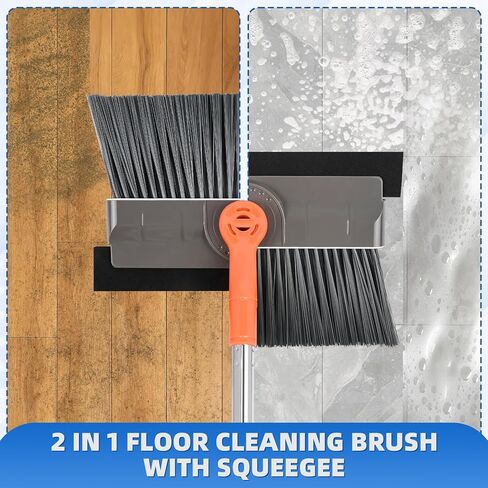 Floor Scrubber for Rotational Head, 50 inch Lightweight Floor Scrub Brush with Long Handle and Squeegee for Cleaning Tile Wall Deck Bathroom Patio Garage Kitchen, Grey in Saudi Arabia