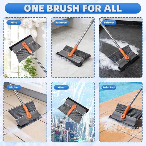Floor Scrubber for Rotational Head, 50 inch Lightweight Floor Scrub Brush with Long Handle and Squeegee for Cleaning Tile Wall Deck Bathroom Patio Garage Kitchen, Grey in Saudi Arabia