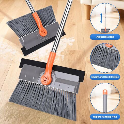 Floor Scrubber for Rotational Head, 50 inch Lightweight Floor Scrub Brush with Long Handle and Squeegee for Cleaning Tile Wall Deck Bathroom Patio Garage Kitchen, Grey in Saudi Arabia