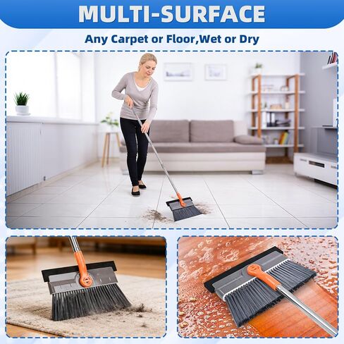 Floor Scrubber for Rotational Head, 50 inch Lightweight Floor Scrub Brush with Long Handle and Squeegee for Cleaning Tile Wall Deck Bathroom Patio Garage Kitchen, Grey in Saudi Arabia