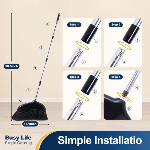 Yocada Heavy Duty Broom Outdoor&Indoor Broom Commercial for Courtyard Garage Lobby Mall Market Floor Home Kitchen Room Office Pet Hair Rubbish 56.9Inch Black in Saudi Arabia