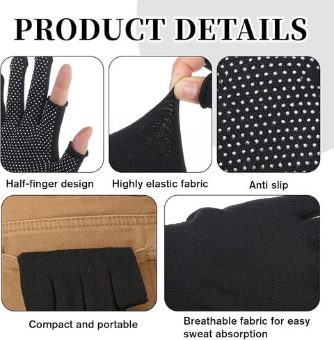 SynHHergyx 2 Pair Black Fingerless Gloves Women, Lightweight Half-Finger Slip Breathable Fingerless Work Gloves for Construction Nylon Fitness Cycling Motorcycle Mail Carrier in Saudi Arabia