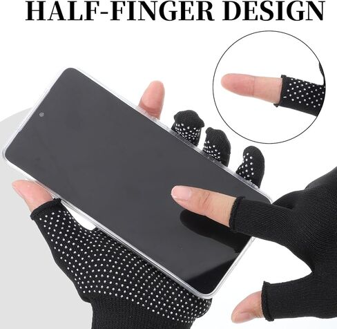 SynHHergyx 2 Pair Black Fingerless Gloves Women, Lightweight Half-Finger Slip Breathable Fingerless Work Gloves for Construction Nylon Fitness Cycling Motorcycle Mail Carrier in Saudi Arabia