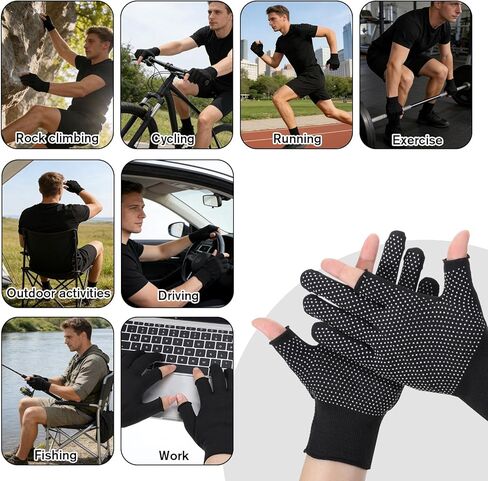 SynHHergyx 2 Pair Black Fingerless Gloves Women, Lightweight Half-Finger Slip Breathable Fingerless Work Gloves for Construction Nylon Fitness Cycling Motorcycle Mail Carrier in Saudi Arabia