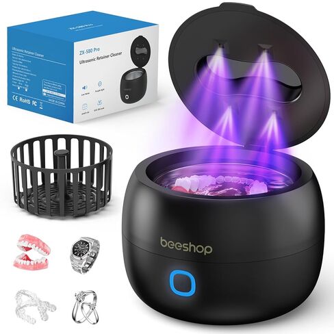 منظف ​​BEESHOP الاحترافي بالموجات فوق الصوتية - جراب تنظيف المجوهرات 45 كيلو هرتز، منظف بالموجات فوق الصوتية لجميع المجوهرات والنظارات والساعات وأطقم الأسنان والمثبتات والمزيد (أبيض) in Kuwait
