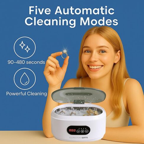 Ultrasonic Jewelry Cleaner 22Oz – 48kHz Sonic Cleaner with 5 Timer Modes, 35W Power – for Rings, Retainers, Dentures, Eyeglasses, Silver, Watches, Coins & Jewelry Cleaning in Saudi Arabia