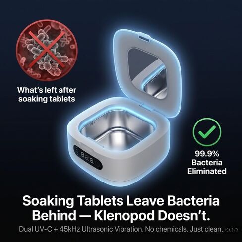 Original Klenopod UV Ultrasonic Pod for Dentures, Retainers, Aligners, Large Tank, Portable, Travel Friendly, USB-C Charging in Saudi Arabia