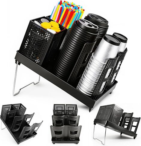 Cup and Lid Holder, 6 Slots Coffee Cup and Lid Storage Holder with Straw Organizer for Coffee Station Bar Office Home Countertop Breakroom Restaurant in Saudi Arabia