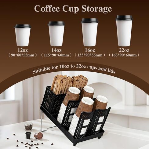 Cup and Lid Holder, 6 Slots Coffee Cup and Lid Storage Holder with Straw Organizer for Coffee Station Bar Office Home Countertop Breakroom Restaurant in Saudi Arabia