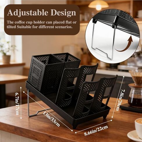 Cup and Lid Holder, 6 Slots Coffee Cup and Lid Storage Holder with Straw Organizer for Coffee Station Bar Office Home Countertop Breakroom Restaurant in Saudi Arabia