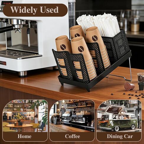 Cup and Lid Holder, 6 Slots Coffee Cup and Lid Storage Holder with Straw Organizer for Coffee Station Bar Office Home Countertop Breakroom Restaurant in Saudi Arabia