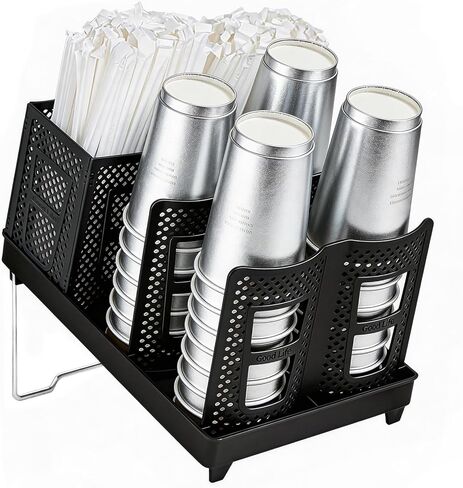 Cup and Lid Holder, 6 Slots Coffee Cup and Lid Storage Holder with Straw Organizer for Coffee Station Bar Office Home Countertop Breakroom Restaurant in Saudi Arabia