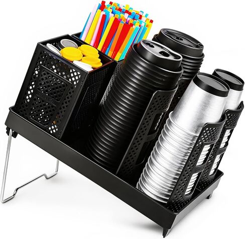 Cup and Lid Holder, 6 Slots Coffee Cup and Lid Storage Holder with Straw Organizer for Coffee Station Bar Office Home Countertop Breakroom Restaurant in Saudi Arabia