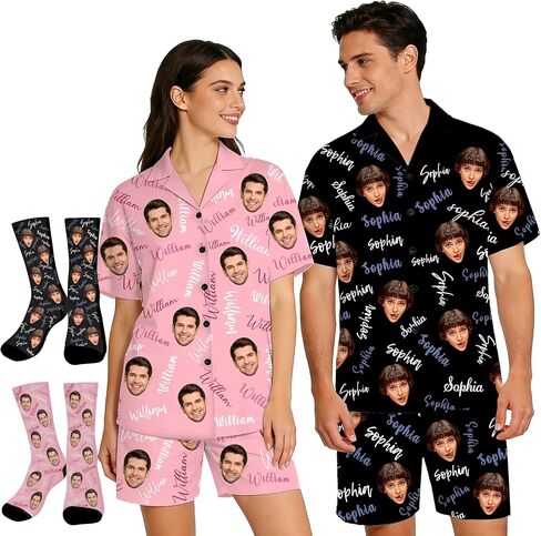 Personalized Couples Matching Pajamas Valentines Day Gifts for Him Her Custom Face Funny Pajama Set for Women Men in Saudi Arabia