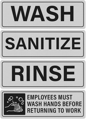 12 Pack Wash Rinse Sanitize Sink Sign Waterproof Aluminum Metal Signs 9 x 3 inch Self-adhesive Employees Must Wash Hands Sign for 3 Compartment Sinks Restaurant Kitchen Food Truck Supplies in Saudi Arabia