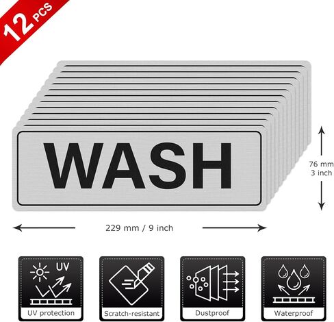 12 Pack Wash Rinse Sanitize Sink Sign Waterproof Aluminum Metal Signs 9 x 3 inch Self-adhesive Employees Must Wash Hands Sign for 3 Compartment Sinks Restaurant Kitchen Food Truck Supplies in Saudi Arabia