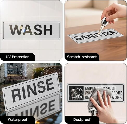 12 Pack Wash Rinse Sanitize Sink Sign Waterproof Aluminum Metal Signs 9 x 3 inch Self-adhesive Employees Must Wash Hands Sign for 3 Compartment Sinks Restaurant Kitchen Food Truck Supplies in Saudi Arabia