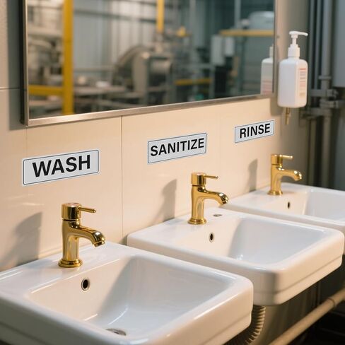 12 Pack Wash Rinse Sanitize Sink Sign Waterproof Aluminum Metal Signs 9 x 3 inch Self-adhesive Employees Must Wash Hands Sign for 3 Compartment Sinks Restaurant Kitchen Food Truck Supplies in Saudi Arabia