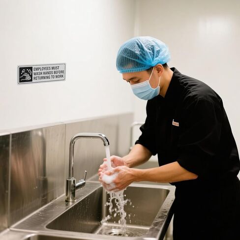 12 Pack Wash Rinse Sanitize Sink Sign Waterproof Aluminum Metal Signs 9 x 3 inch Self-adhesive Employees Must Wash Hands Sign for 3 Compartment Sinks Restaurant Kitchen Food Truck Supplies in Saudi Arabia