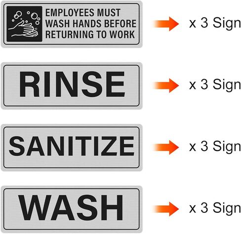 12 Pack Wash Rinse Sanitize Sink Sign Waterproof Aluminum Metal Signs 9 x 3 inch Self-adhesive Employees Must Wash Hands Sign for 3 Compartment Sinks Restaurant Kitchen Food Truck Supplies in Saudi Arabia