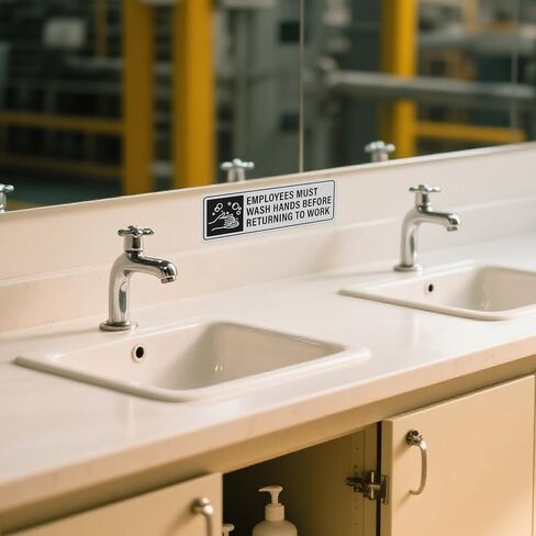 12 Pack Wash Rinse Sanitize Sink Sign Waterproof Aluminum Metal Signs 9 x 3 inch Self-adhesive Employees Must Wash Hands Sign for 3 Compartment Sinks Restaurant Kitchen Food Truck Supplies in Saudi Arabia