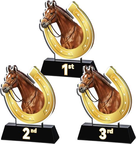 Kenning 3 Pcs Horse Trophies 1st 2nd 3rd Place Cup 4.8" Acrylic Horseshoe Award with Base Riding Prize Gift for Adult Tournament Match Sport Team Competition in Saudi Arabia
