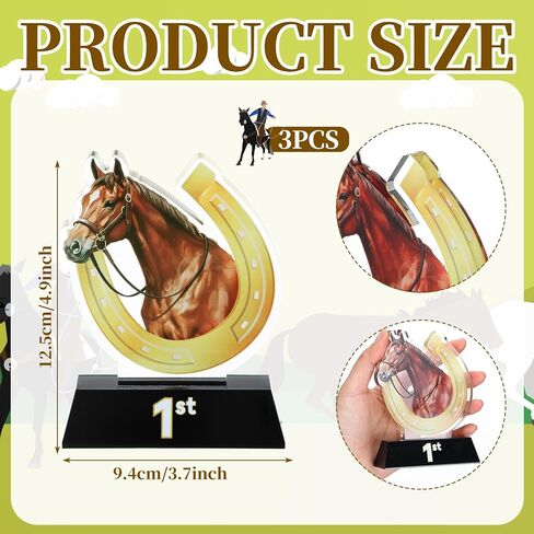 Kenning 3 Pcs Horse Trophies 1st 2nd 3rd Place Cup 4.8" Acrylic Horseshoe Award with Base Riding Prize Gift for Adult Tournament Match Sport Team Competition in Saudi Arabia