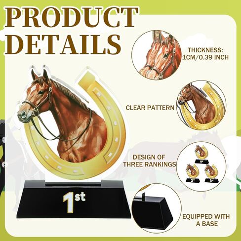 Kenning 3 Pcs Horse Trophies 1st 2nd 3rd Place Cup 4.8" Acrylic Horseshoe Award with Base Riding Prize Gift for Adult Tournament Match Sport Team Competition in Saudi Arabia