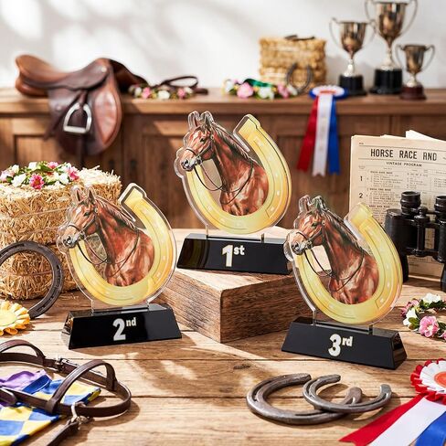 Kenning 3 Pcs Horse Trophies 1st 2nd 3rd Place Cup 4.8" Acrylic Horseshoe Award with Base Riding Prize Gift for Adult Tournament Match Sport Team Competition in Saudi Arabia