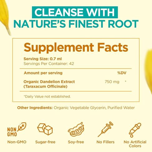 Gya Labs Dandelion Root Extract Liquid Drops For Liver Health and Rejuvenation - Herbal Extract Supports Digestive Balance with Holistic Wellness - Pure Dandelion Root, Non-GMO, Gluten Free - 1 fl oz in Saudi Arabia