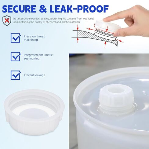 BESTYASH 5pcs White Plastic Bucket Lids Screw Top Pail Covers 20-25l Industrial Airtight Water Barrel Covers with Gasket for Chemical and Food Storage in Saudi Arabia
