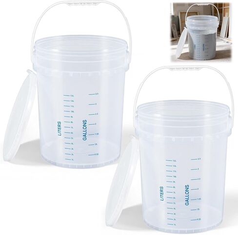 Lounsweer 2 Pack Clear 5 Gallon Bucket with Lid & Handle, Graduated Measuring Mixing Bucket Pail HDPE BPA-Free Storage Container Leakproof for Stirring Mixing Liquids in Saudi Arabia