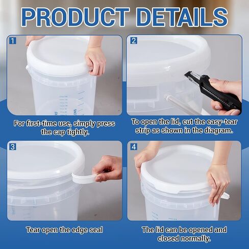 Lounsweer 2 Pack Clear 5 Gallon Bucket with Lid & Handle, Graduated Measuring Mixing Bucket Pail HDPE BPA-Free Storage Container Leakproof for Stirring Mixing Liquids in Saudi Arabia