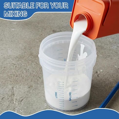 Lounsweer 2 Pack Clear 5 Gallon Bucket with Lid & Handle, Graduated Measuring Mixing Bucket Pail HDPE BPA-Free Storage Container Leakproof for Stirring Mixing Liquids in Saudi Arabia