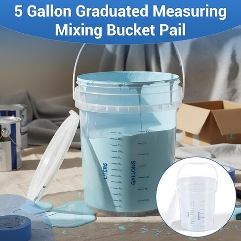 Lounsweer 2 Pack Clear 5 Gallon Bucket with Lid & Handle, Graduated Measuring Mixing Bucket Pail HDPE BPA-Free Storage Container Leakproof for Stirring Mixing Liquids in Saudi Arabia