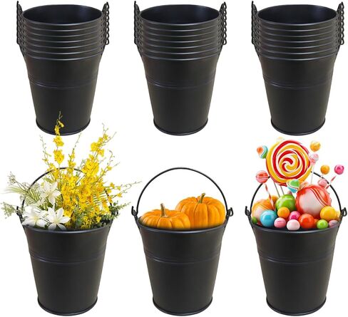 24 Packs Mini Metal Buckets with Handles,5 x 3.5 x 4.7 Inch Black Mini Iron Pail Small Galvanized Tin Pails for Events, Classroom, School Storage, Succulents, Rustic Home Decor in Kuwait