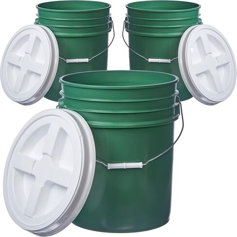 Hudson Exchange 5 Gallon (3 Pack) Bucket Pail Container with Gamma Seal Lid, Food Grade BPA Free HDPE, Green in Kuwait