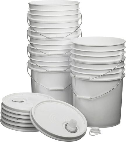 Hudson Exchange Premium 90 Mil HDPE Bucket with Handle and Rieke Lid, 5 gal, 6 Pack, Multiple Colors (Black) in Kuwait