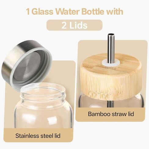 32 oz Glass Water Bottle with Straw - Reusable Eco Friendly Bpa Free - Borosilicate Glass Water Bottles with 2 Lids & Neoprene Sleeve - for Gym, Sports & Workout, Daily - 1 Pack in Saudi Arabia