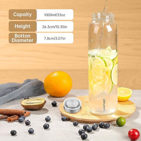 32 oz Glass Water Bottle with Straw - Reusable Eco Friendly Bpa Free - Borosilicate Glass Water Bottles with 2 Lids & Neoprene Sleeve - for Gym, Sports & Workout, Daily - 1 Pack in Saudi Arabia