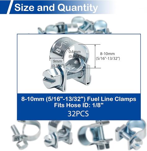 32Pcs 1/8" Mini Fuel Line Clamps, 5/16"-13/32" Dia (8-10mm) Fuel Injection Gas Line Hose Clamps, Adjustable Zinc Plated Pipe Hose Clip Tube Clamps for Diesel/Petrol Pipe in Automotive, Truck in Saudi Arabia